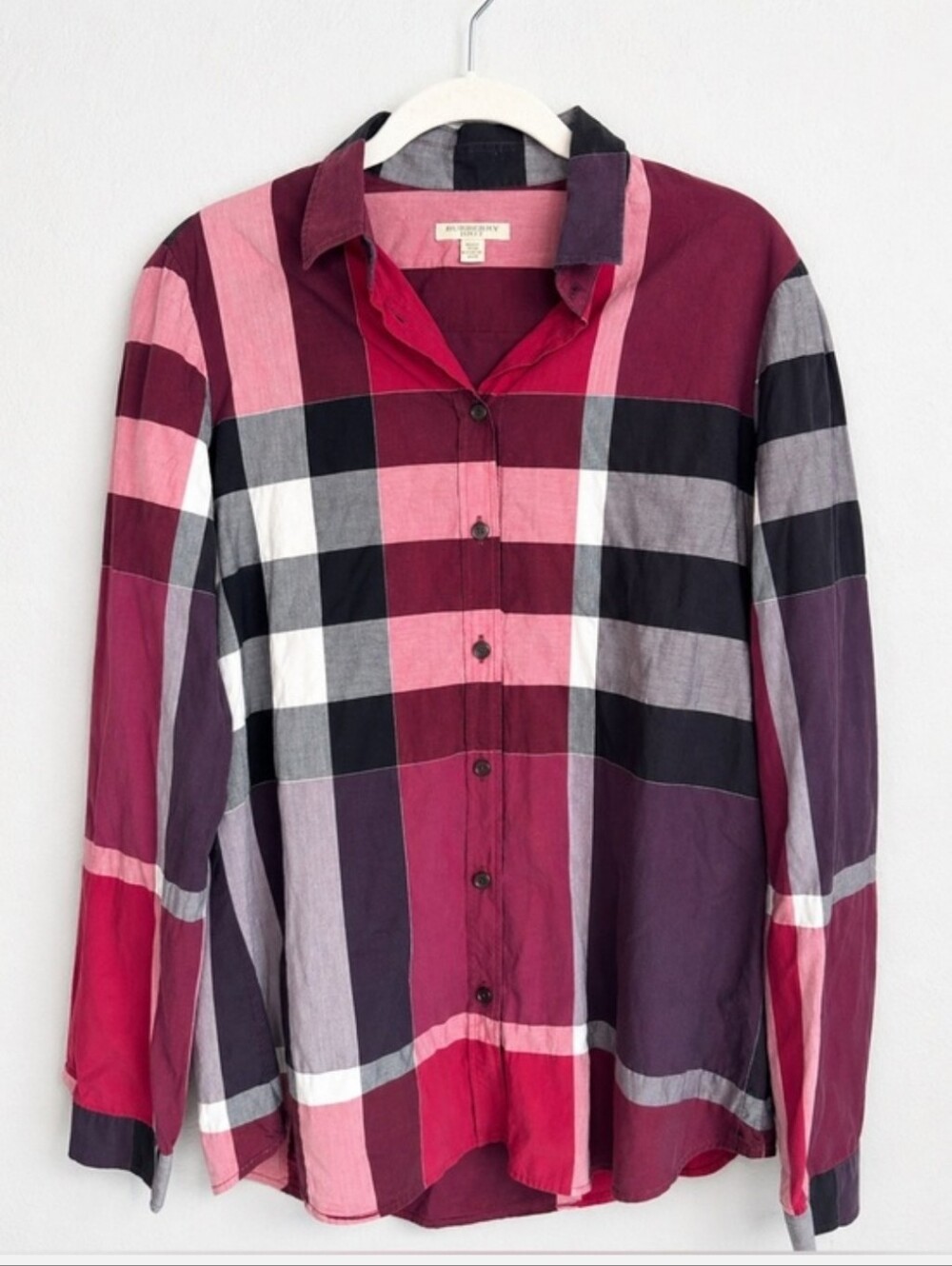 Burberry Brit Women's Red & Purple Plaid Print Button-Down
Shirt size M